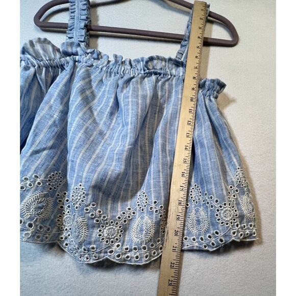 Zara Striped Baby Doll Top Ruffled Embroidered Cami Light Blue White Size Medium - Picture 4 of 11